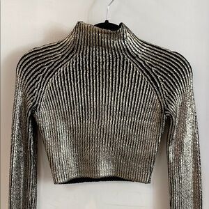 Gold Metallic Very Long Sleeve Crop Top